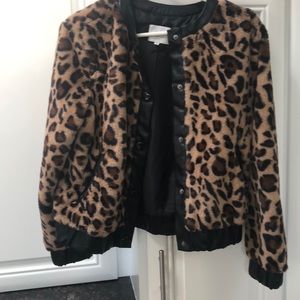 Leopard faux fur bomber jacket